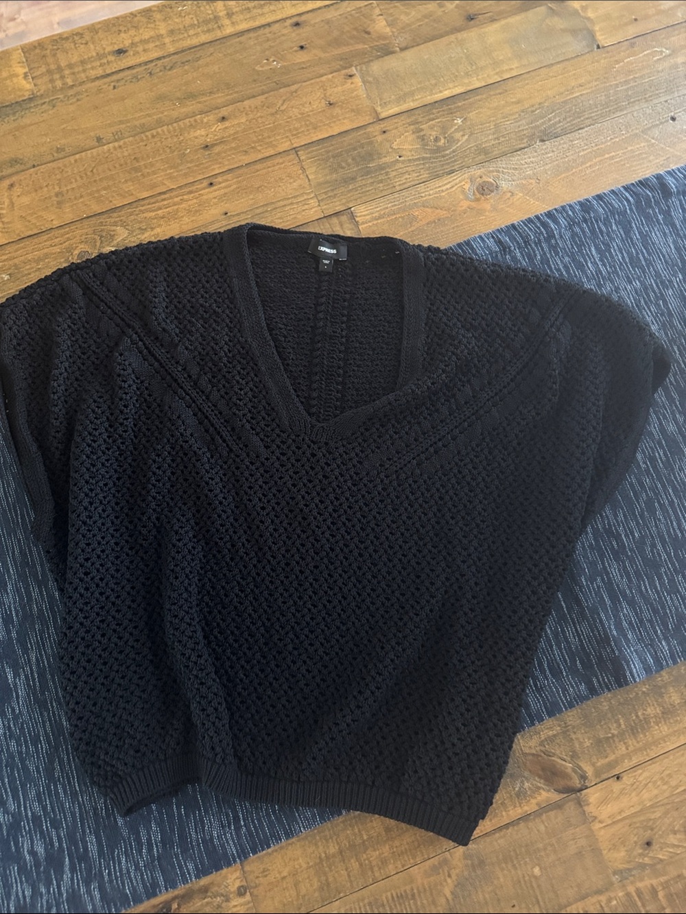 Express Black Open-Knit V-Neck Sweater